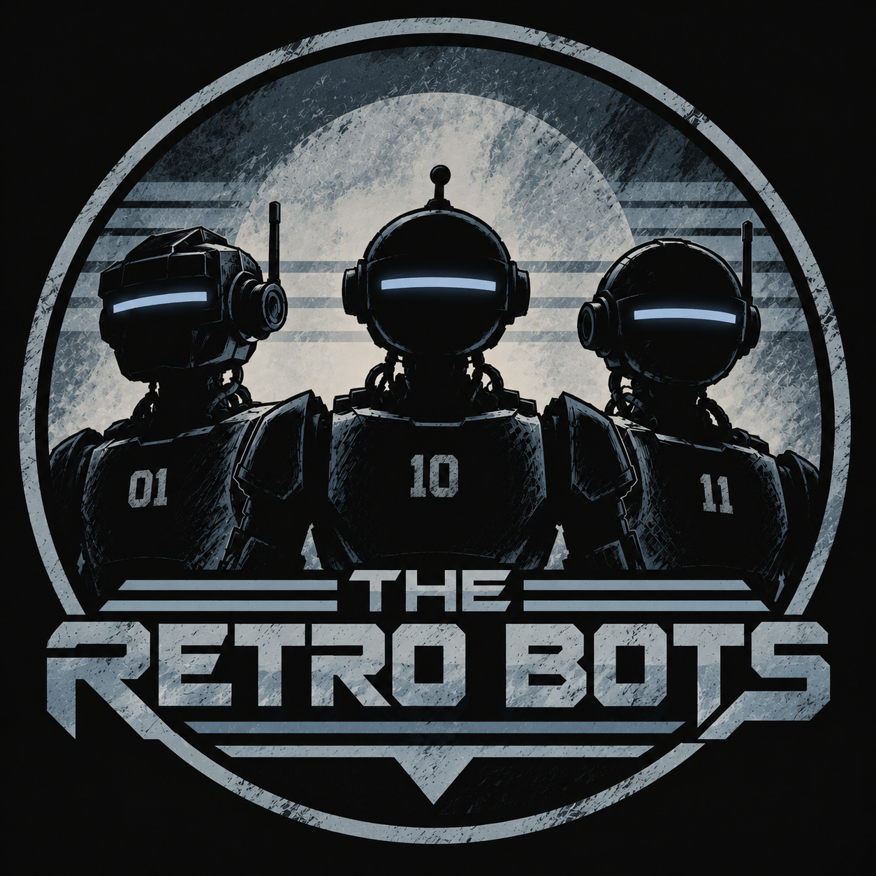 The Retro Bots robot trio emblem